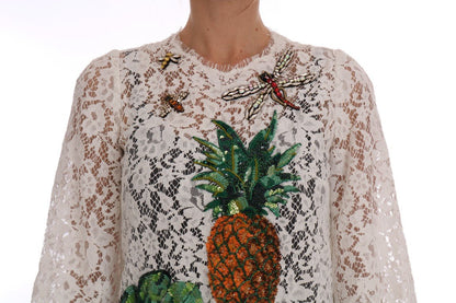 Dolce & Gabbana Elegant White Lace Embellished Mini Blouse - Sandy Store ByNet