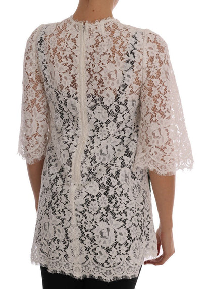Dolce & Gabbana Elegant White Lace Embellished Mini Blouse - Sandy Store ByNet