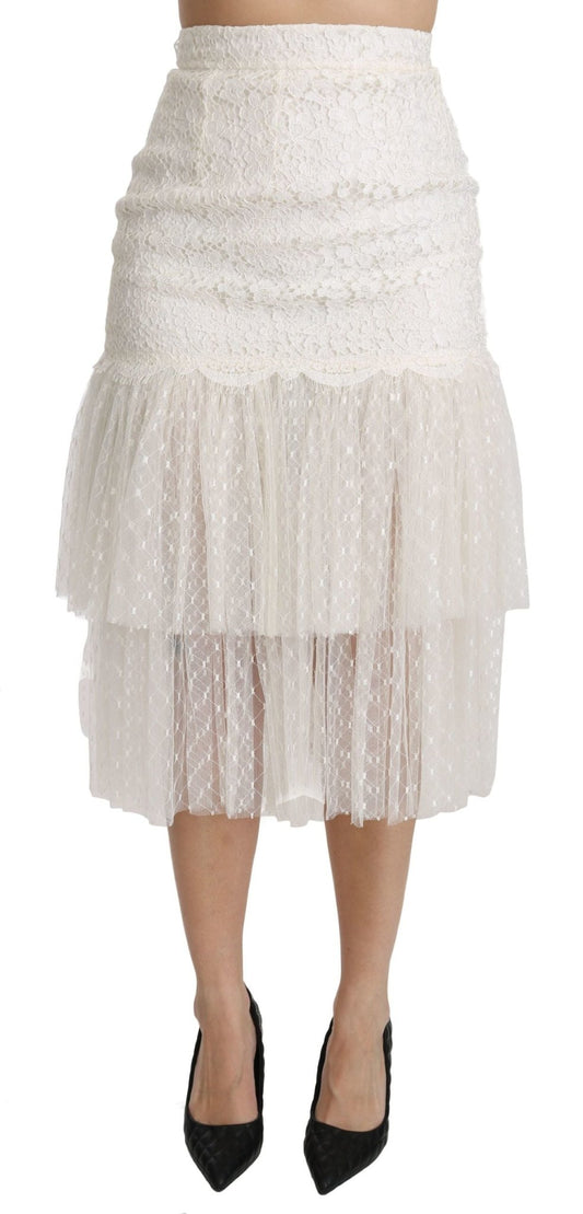 Dolce & Gabbana Elegant White Lace High - Waist Skirt - Sandy Store ByNet