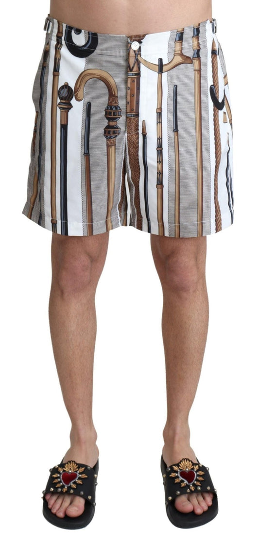 Dolce & Gabbana Elegant White Multicolor Swim Shorts - Sandy Store ByNet
