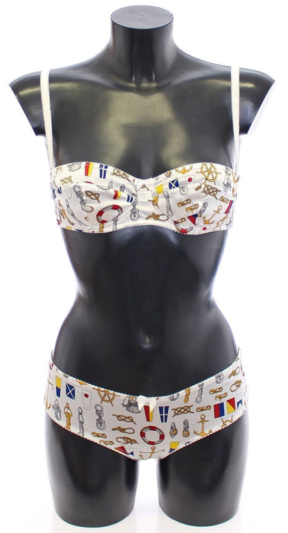 Dolce & Gabbana Elegant White Sailor Print Lingerie Set - Sandy Store ByNet
