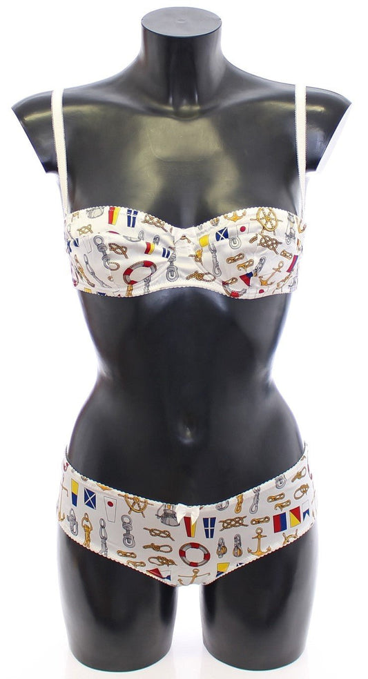 Dolce & Gabbana Elegant White Sailor Print Lingerie Set - Sandy Store ByNet