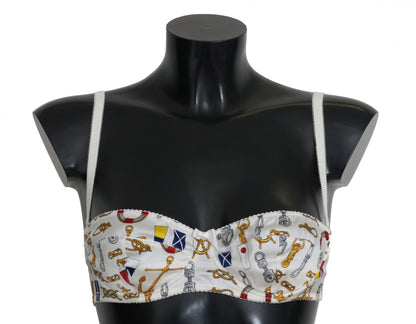 Dolce & Gabbana Elegant White Sailor Print Stretch Bra - Sandy Store ByNet