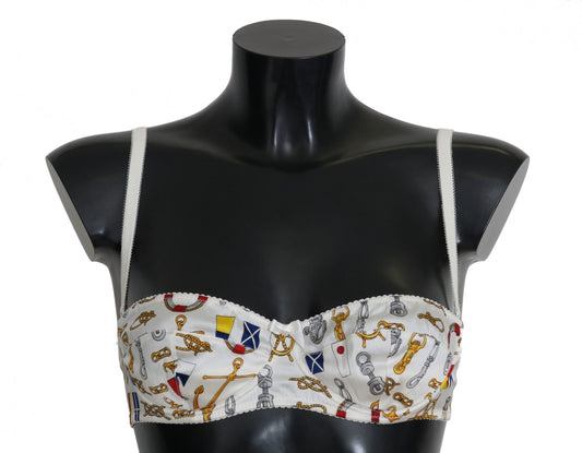 Dolce & Gabbana Elegant White Sailor Print Stretch Bra - Sandy Store ByNet