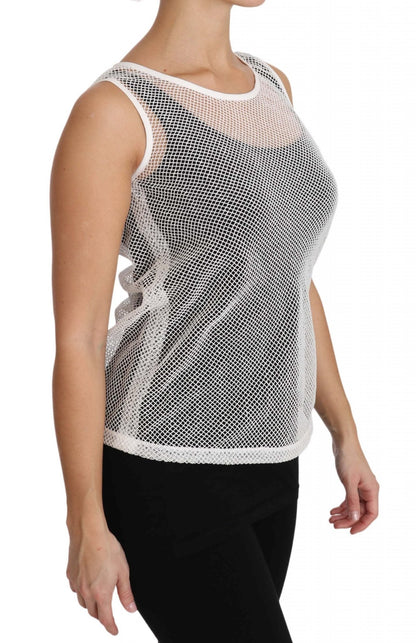 Dolce & Gabbana Elegant White Sheer Sleeveless Top - Sandy Store ByNet
