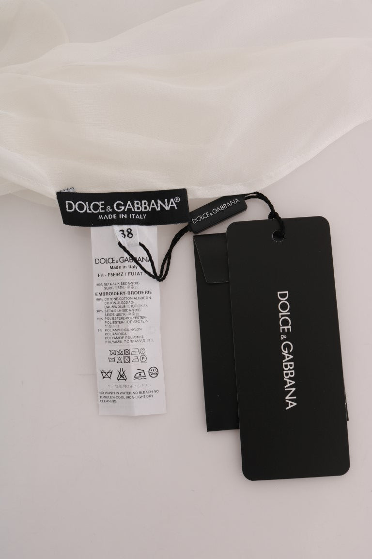Dolce & Gabbana Elegant White Silk Daisy Blouse - Sandy Store ByNet