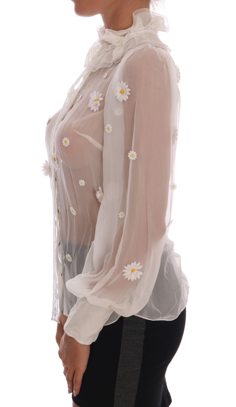 Dolce & Gabbana Elegant White Silk Daisy Blouse - Sandy Store ByNet