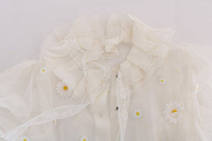 Dolce & Gabbana Elegant White Silk Daisy Blouse - Sandy Store ByNet