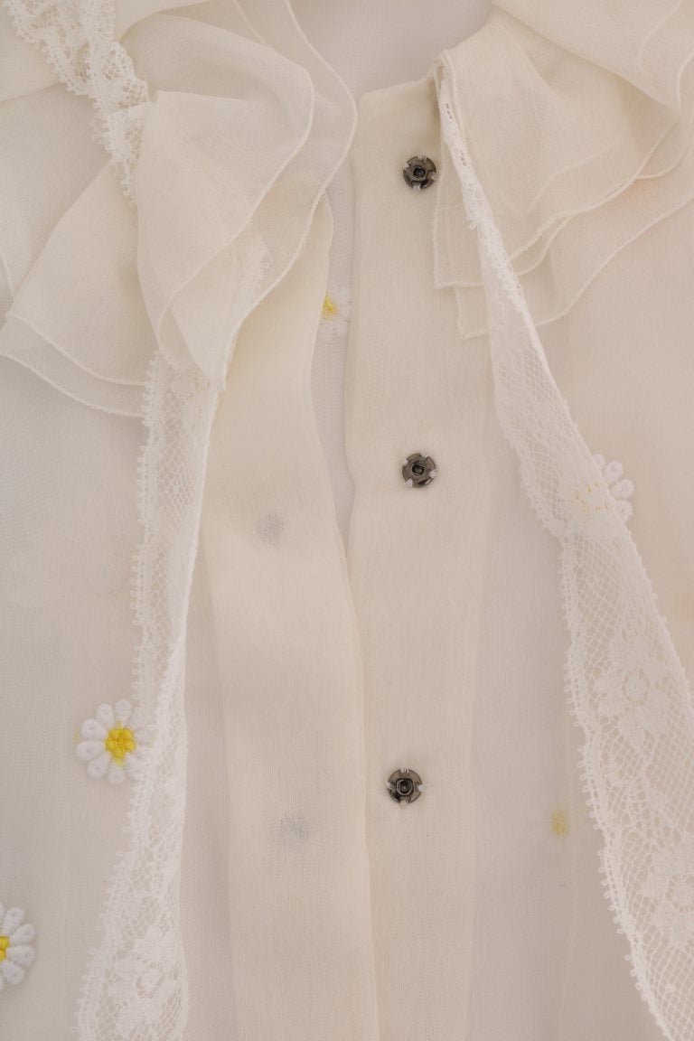 Dolce & Gabbana Elegant White Silk Daisy Blouse - Sandy Store ByNet