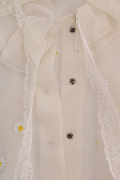 Dolce & Gabbana Elegant White Silk Daisy Blouse - Sandy Store ByNet