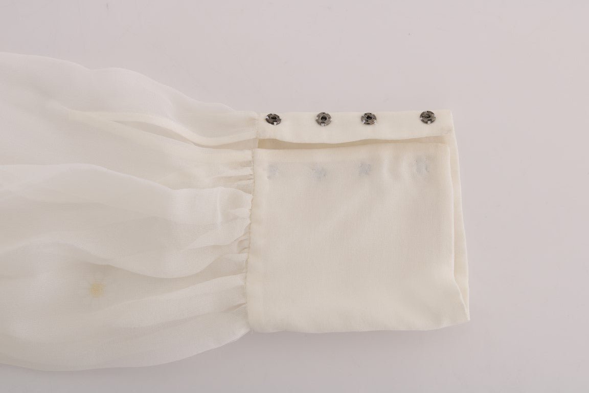 Dolce & Gabbana Elegant White Silk Daisy Blouse - Sandy Store ByNet
