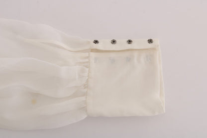 Dolce & Gabbana Elegant White Silk Daisy Blouse - Sandy Store ByNet
