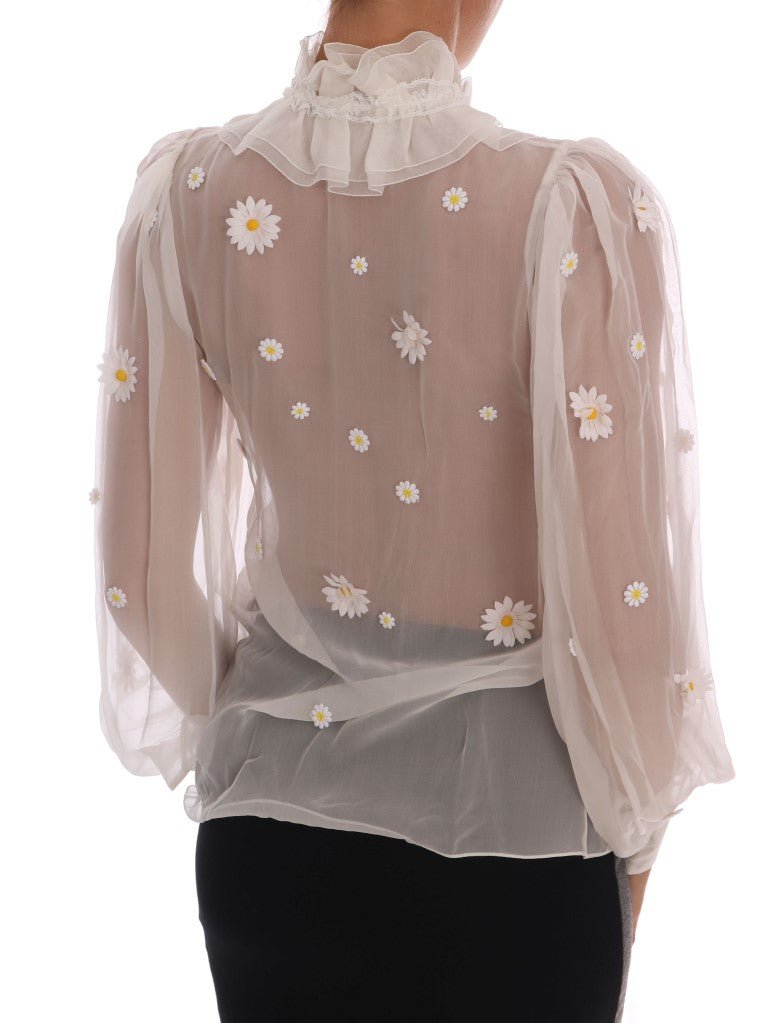 Dolce & Gabbana Elegant White Silk Daisy Blouse - Sandy Store ByNet