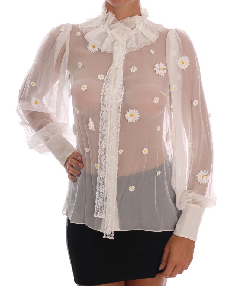 Dolce & Gabbana Elegant White Silk Daisy Blouse - Sandy Store ByNet