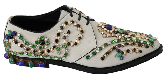Dolce & Gabbana Elegant White Suede Dress Flats with Crystals - Sandy Store ByNet