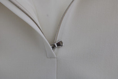 Dolce & Gabbana Elegant White Wool Shift Dress with Gold Brooch - Sandy Store ByNet