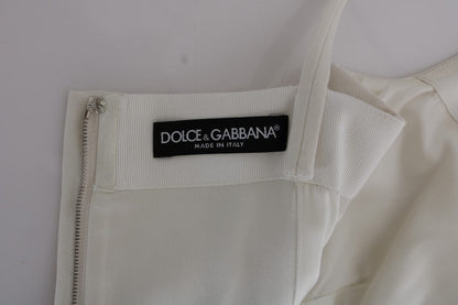 Dolce & Gabbana Elegant White Wool Shift Dress with Gold Brooch - Sandy Store ByNet