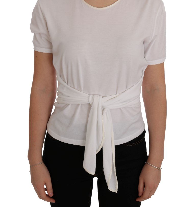 Dolce & Gabbana Elegant White Wrap Blouse with Crystal Accents - Sandy Store ByNet