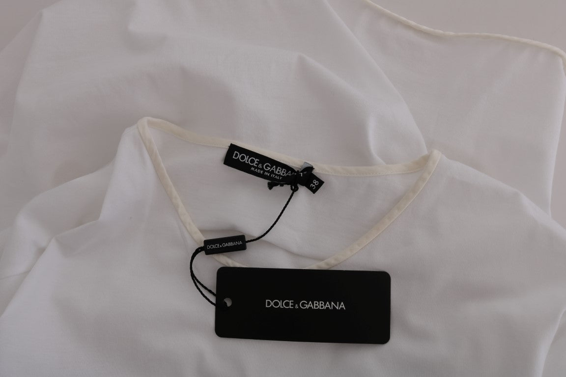 Dolce & Gabbana Elegant White Wrap Blouse with Crystal Accents - Sandy Store ByNet