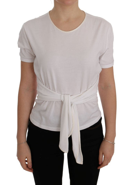 Dolce & Gabbana Elegant White Wrap Blouse with Crystal Accents - Sandy Store ByNet
