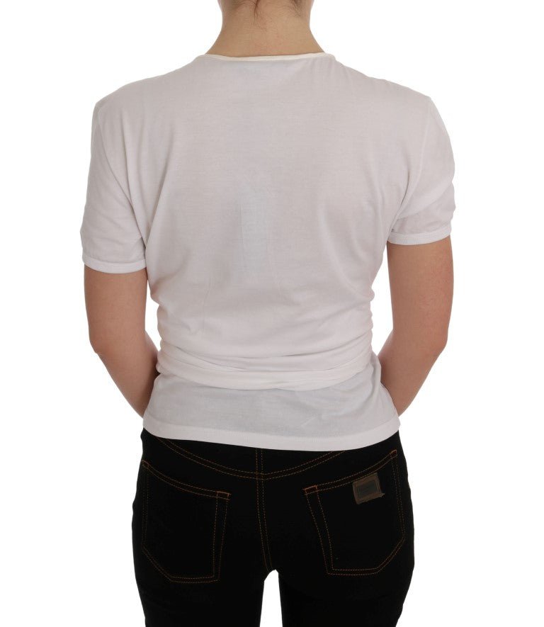 Dolce & Gabbana Elegant White Wrap Blouse with Crystal Accents - Sandy Store ByNet