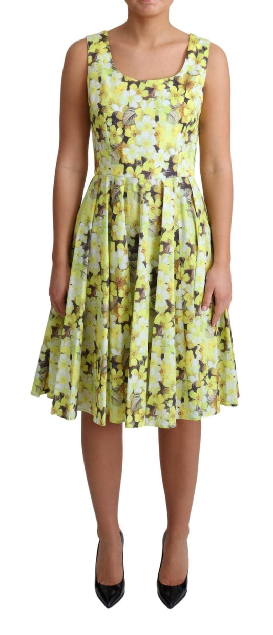 Dolce & Gabbana Elegant Yellow Floral A - Line Sleeveless Dress - Sandy Store ByNet
