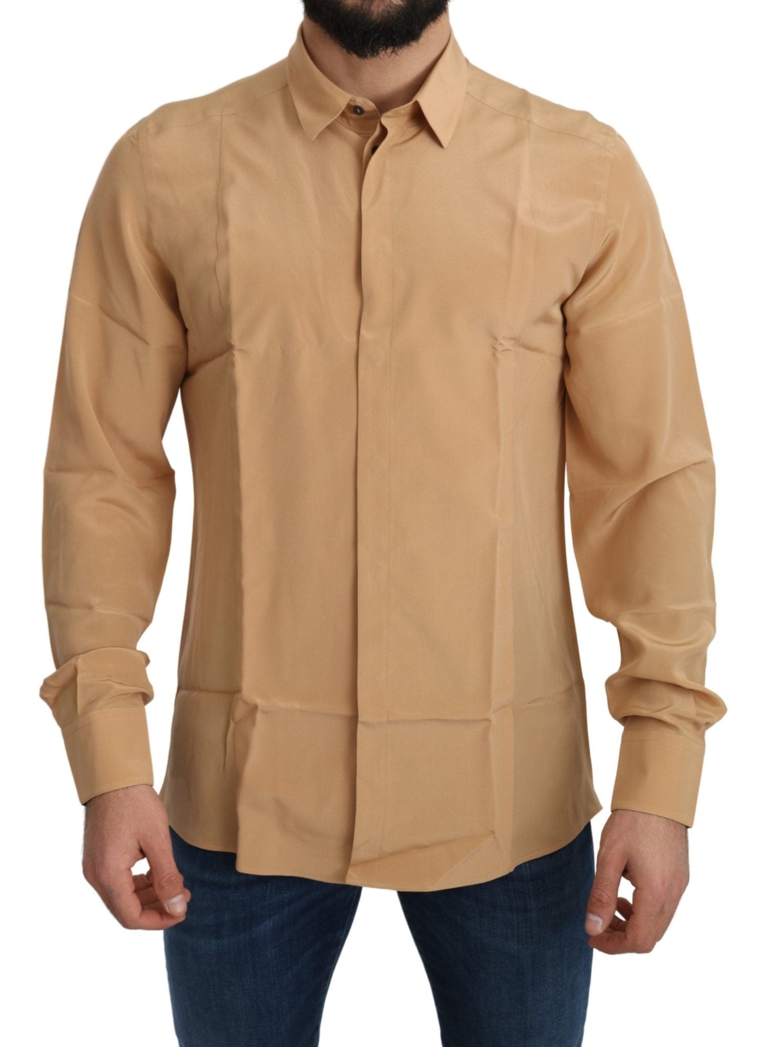 Dolce & Gabbana Elegant Yellow Silk Men's Formal Shirt - Sandy Store ByNet