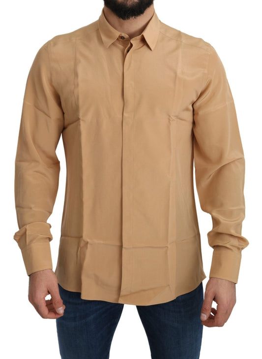 Dolce & Gabbana Elegant Yellow Silk Men's Formal Shirt - Sandy Store ByNet