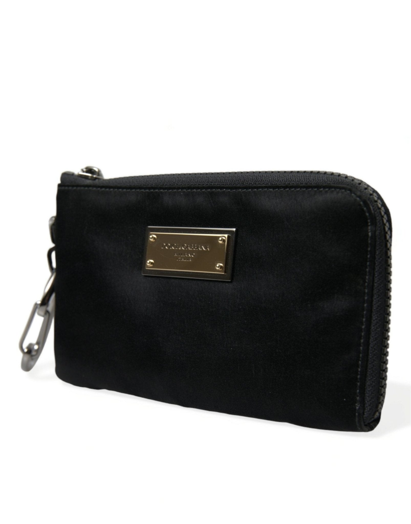 Dolce & Gabbana Elite Black Nylon & Leather Pouch with Logo Detail - Sandy Store ByNet