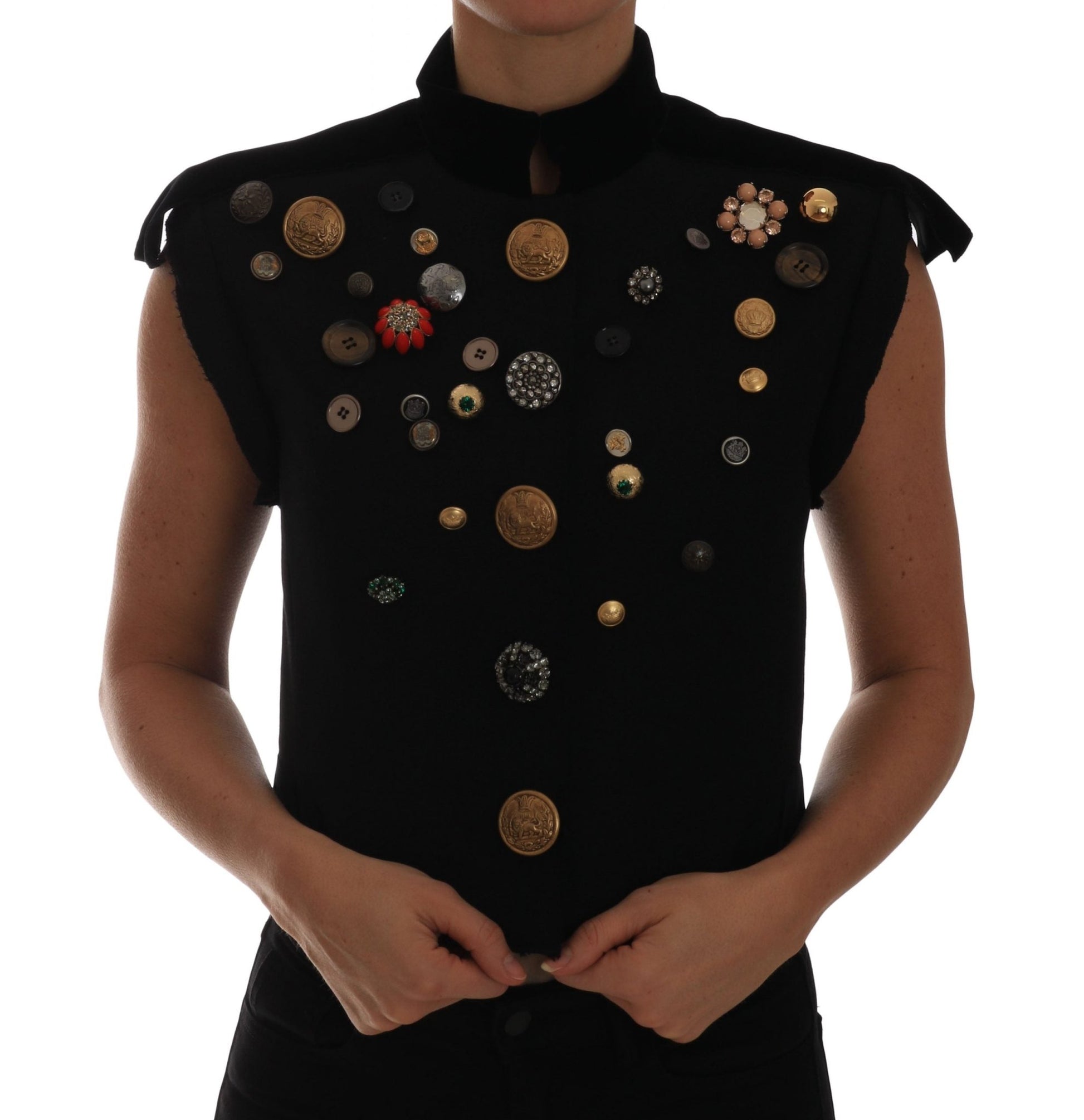 Dolce & Gabbana Embellished Black Military Style Vest - Sandy Store ByNet