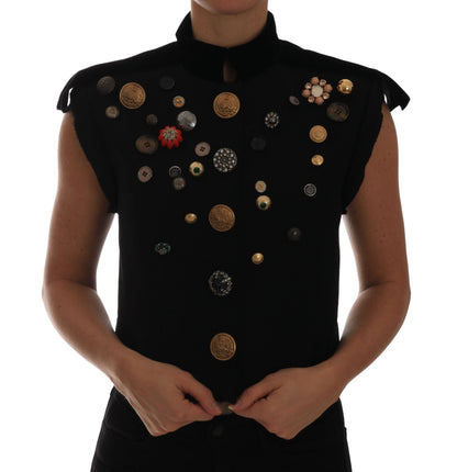 Dolce & Gabbana Embellished Black Military Style Vest - Sandy Store ByNet