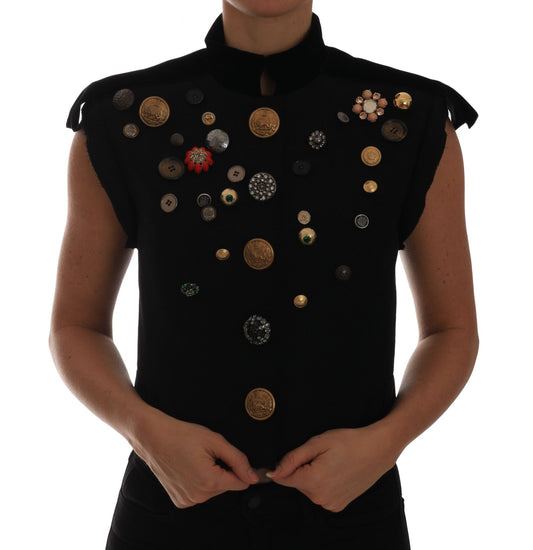 Dolce & Gabbana Embellished Black Military Style Vest - Sandy Store ByNet