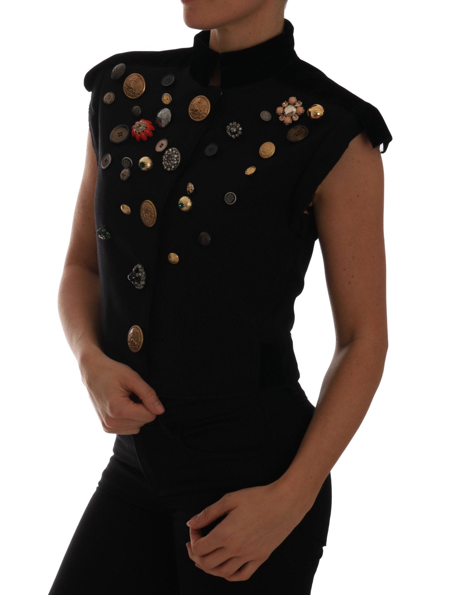 Dolce & Gabbana Embellished Black Military Style Vest - Sandy Store ByNet