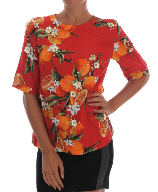 Dolce & Gabbana Embellished Crepe Blouse with Blossom Print - Sandy Store ByNet