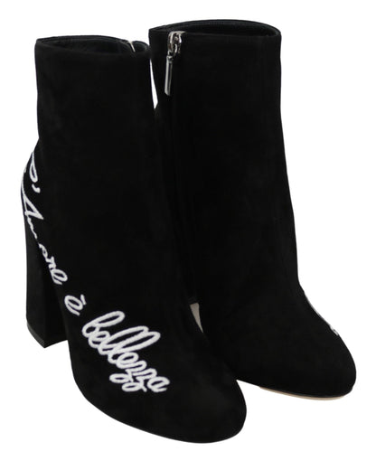 Dolce & Gabbana Embroidered Ankle Boots in Lambskin Suede - Sandy Store ByNet