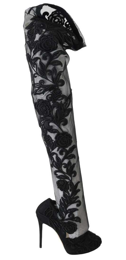 Dolce & Gabbana Embroidered Floral Over - Knee Boots - Sandy Store ByNet