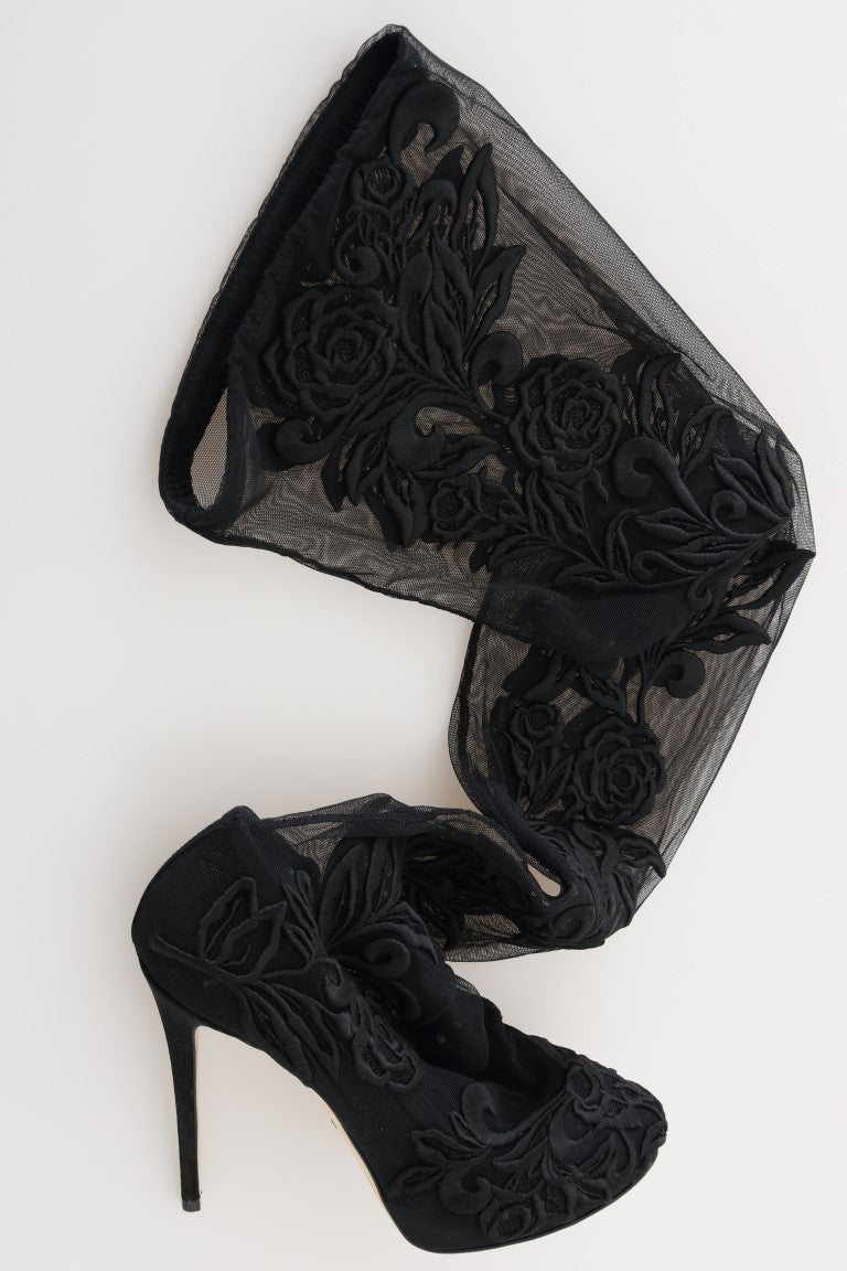 Dolce & Gabbana Embroidered Floral Over - Knee Boots - Sandy Store ByNet