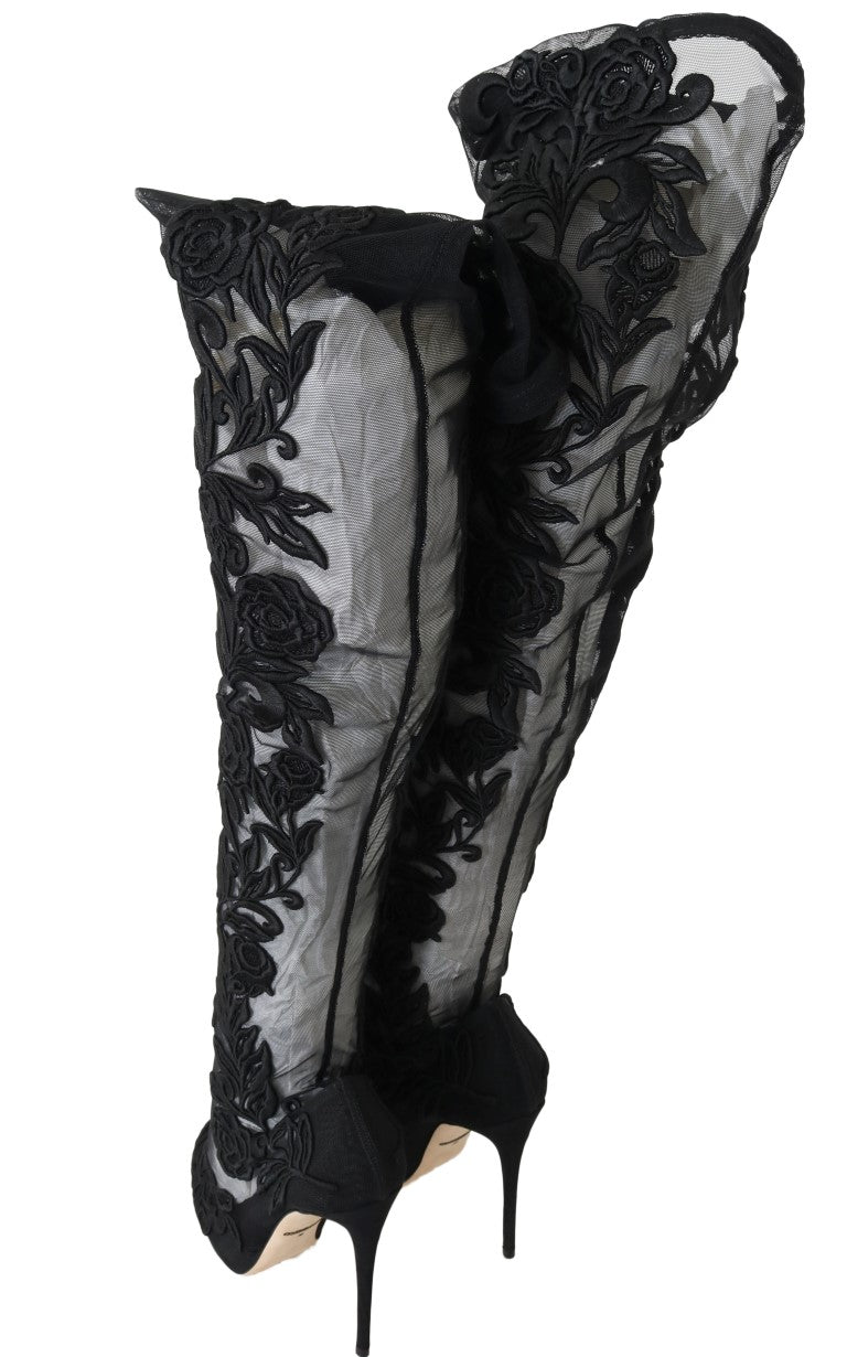 Dolce & Gabbana Embroidered Floral Over - Knee Boots - Sandy Store ByNet