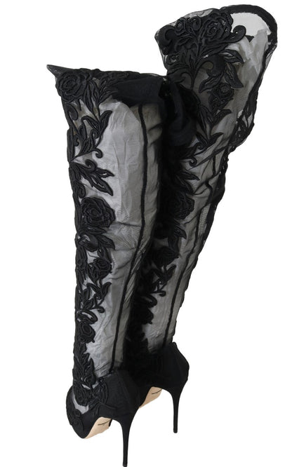 Dolce & Gabbana Embroidered Floral Over - Knee Boots - Sandy Store ByNet