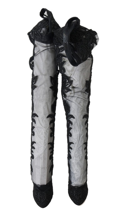 Dolce & Gabbana Embroidered Floral Over - Knee Boots - Sandy Store ByNet