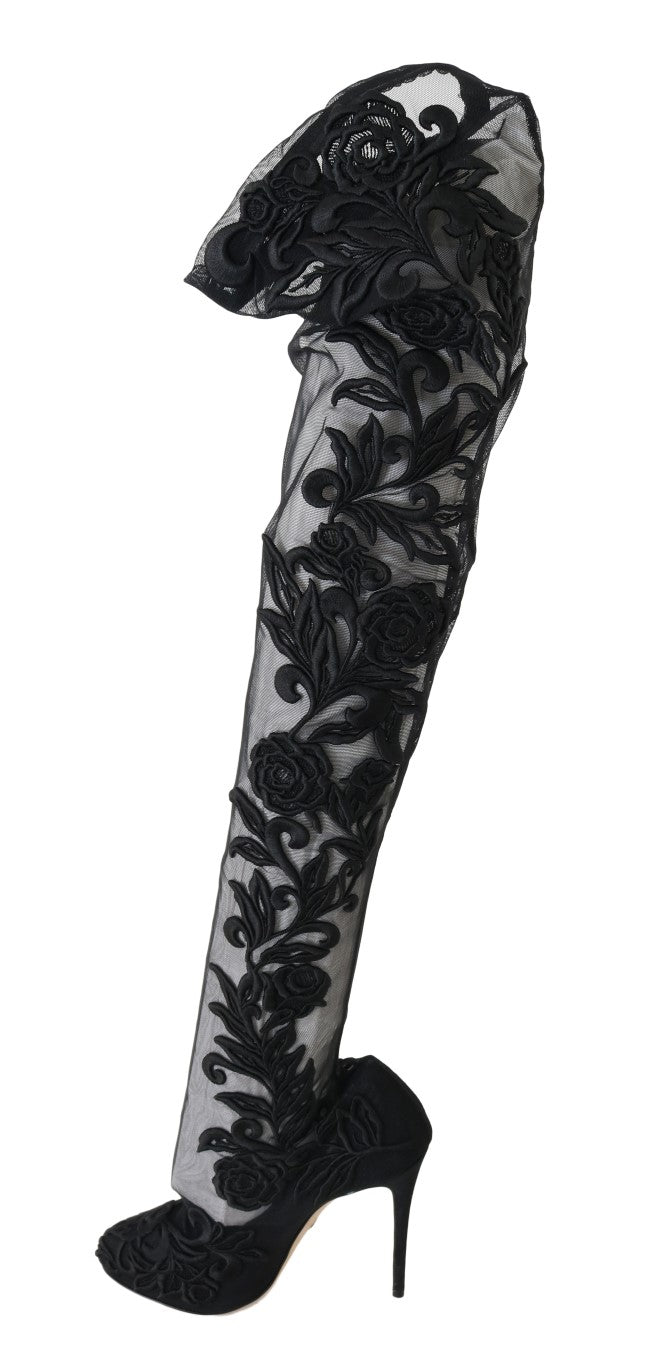 Dolce & Gabbana Embroidered Floral Over - Knee Boots - Sandy Store ByNet
