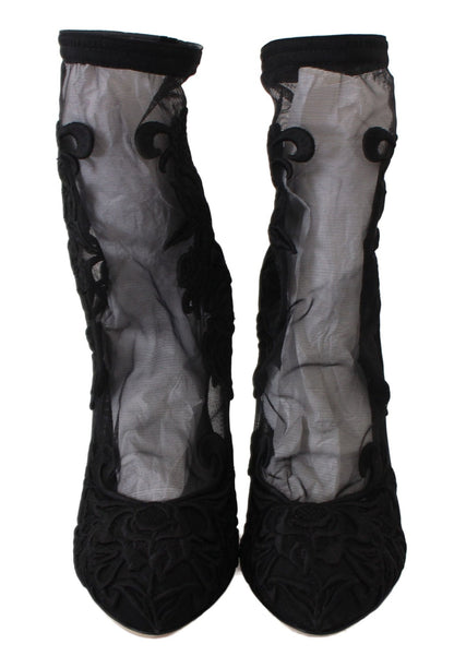 Dolce & Gabbana Embroidered Floral Stiletto Socks Booties - Sandy Store ByNet