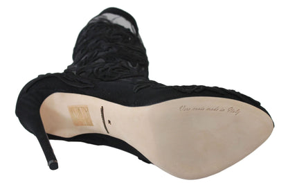 Dolce & Gabbana Embroidered Floral Stiletto Socks Booties - Sandy Store ByNet