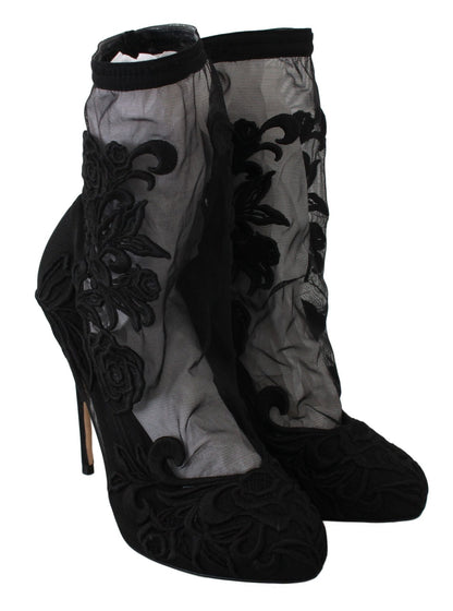Dolce & Gabbana Embroidered Floral Stiletto Socks Booties - Sandy Store ByNet