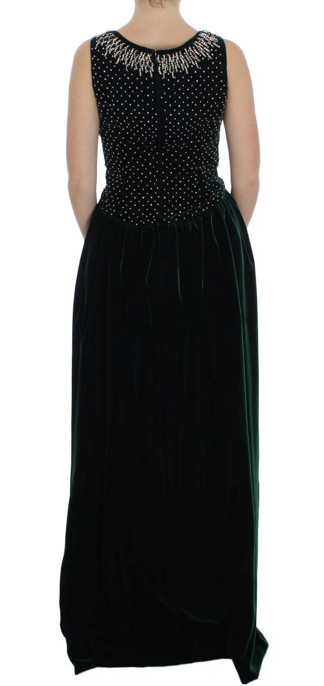 Dolce & Gabbana Enchanted Emerald Velvet Crystal Maxi Dress - Sandy Store ByNet