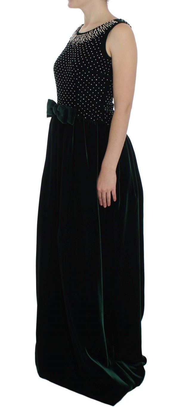 Dolce & Gabbana Enchanted Emerald Velvet Crystal Maxi Dress - Sandy Store ByNet