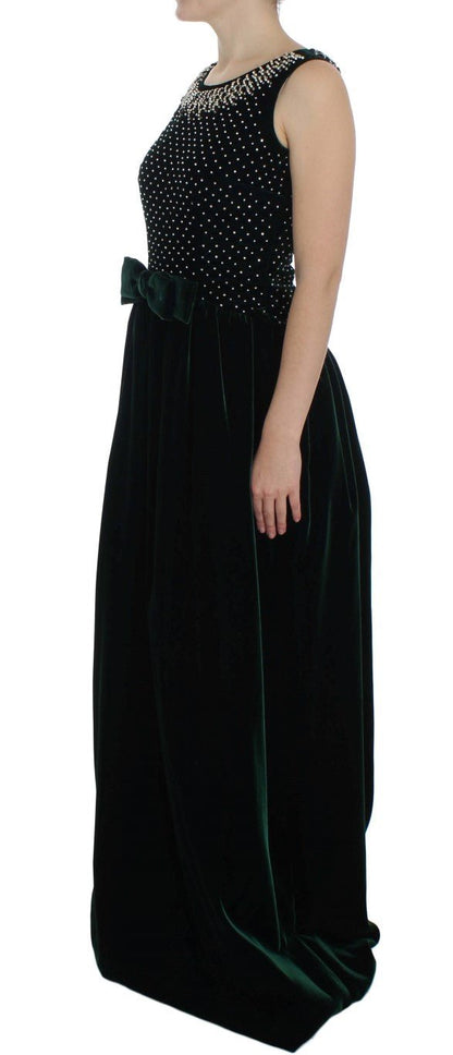 Dolce & Gabbana Enchanted Emerald Velvet Crystal Maxi Dress - Sandy Store ByNet
