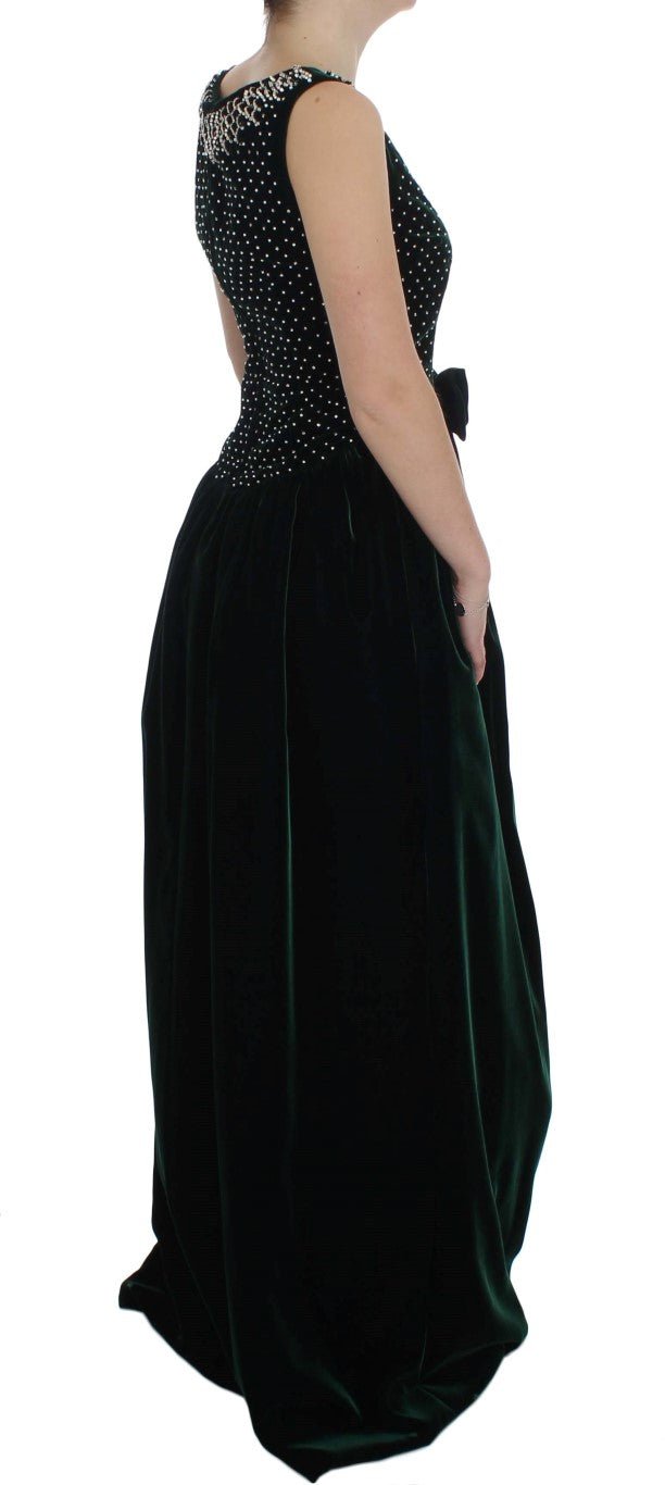Dolce & Gabbana Enchanted Emerald Velvet Crystal Maxi Dress - Sandy Store ByNet