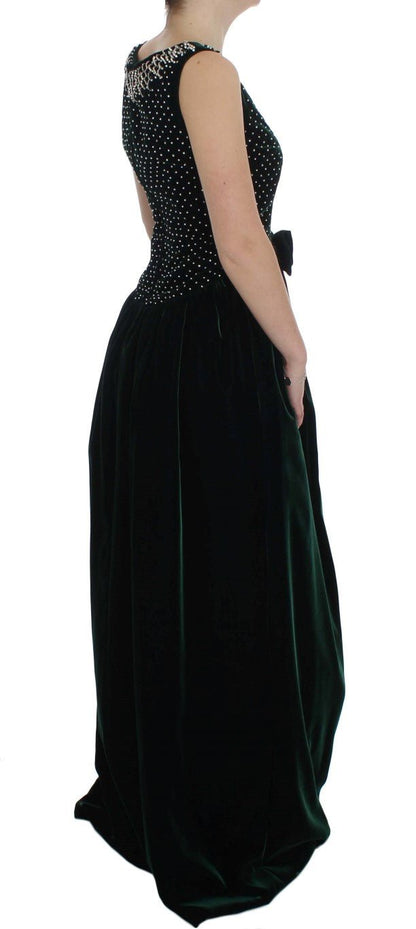 Dolce & Gabbana Enchanted Emerald Velvet Crystal Maxi Dress - Sandy Store ByNet