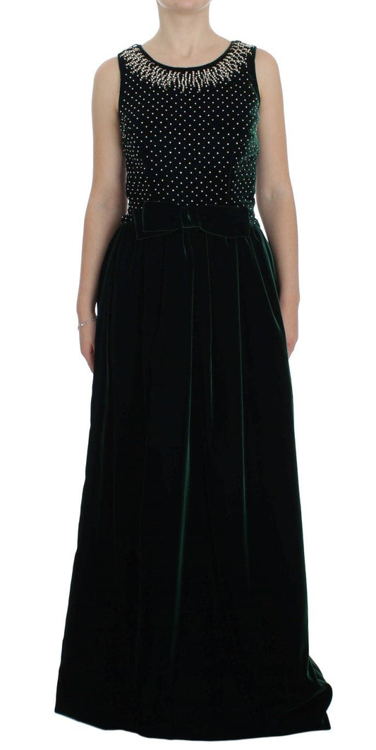 Dolce & Gabbana Enchanted Emerald Velvet Crystal Maxi Dress - Sandy Store ByNet